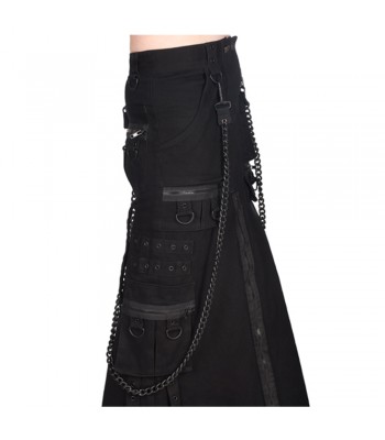 Men Rock Black Pistol Skirt Chain-Embellished Denim Skirt